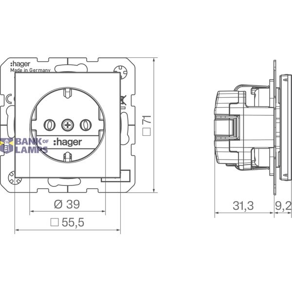 SCHUKO wall socket, screw lift terminals, A.x/C.x, matte night black image 3