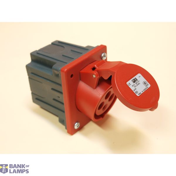 Angled panel socket with box 16A 4P 400V 6h IP44/54 image 1