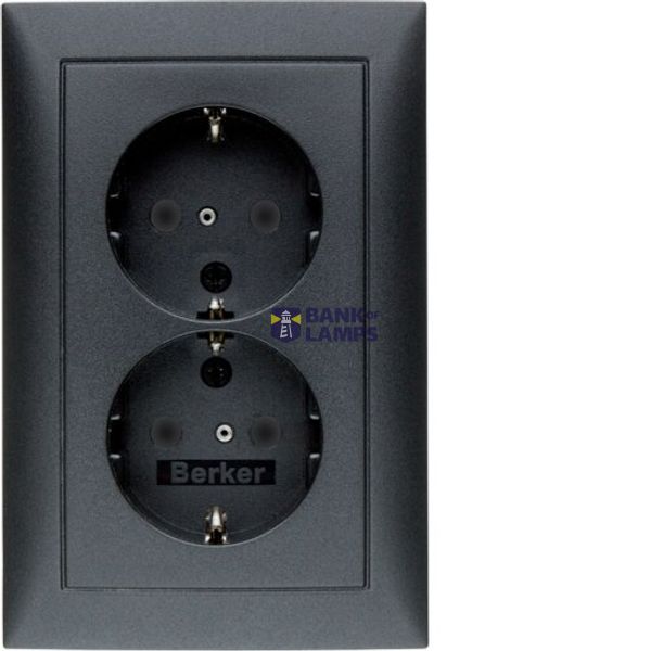 Double socket, SCHUKO with frame, 16 A, 250 V~, screwless. clamps, Berker S.1, anthracite, mat image 1