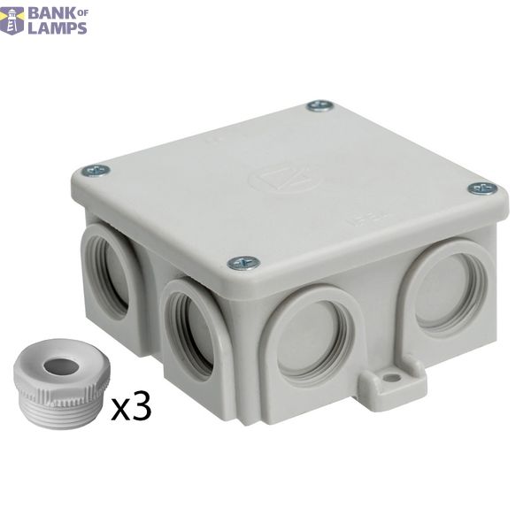 K76, bakelite junction box, colour-grey, IP54, 500V, 7 entrances, with 3xWN16 cable glands image 1