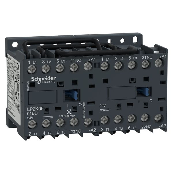 Reversing contactor, TeSys K, 3P, AC-3, lt or eq to 440V 6A, 1 NC, 12VDC coil image 1