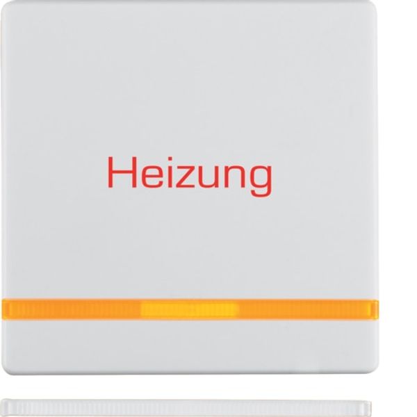 Cradle with orange lens and print "Heizung Notschalter", Berker Q.x, white, velvet image 1