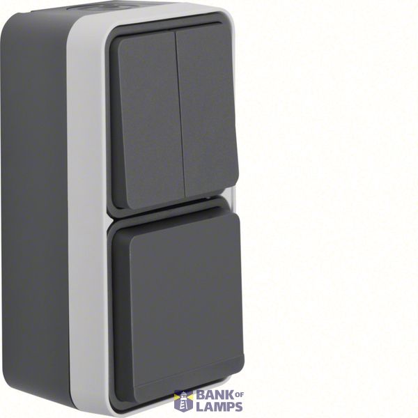 Combination socket outlet + series switch with housing, W.1, grey image 1