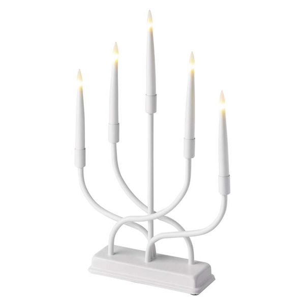 Decorations - white candlestick 5 LED, 40 cm 2x AA metal warm white, IP20, timer image 1