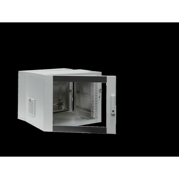 Wall-mounted enclosure 3-part, pre-configured with: Solid gland plate, top, with brush strip at the bottom, mounting rails, C rails, outlet filter, earth rail, wall-mounting bracket image 2