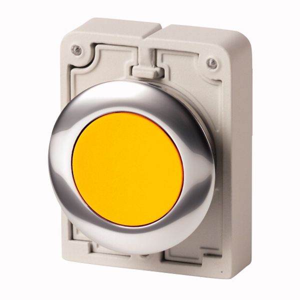 M30C-FDR-Y Pushbutton, RMQ-Titan, Flat, maintained, yellow, Blank, Metal bezel image 1