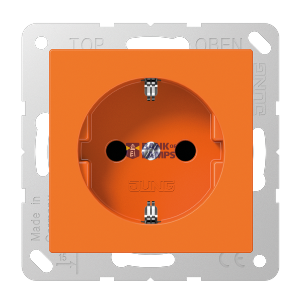 SCHUKO socket, 16 A 250 V ~, without claws, integrated increased contact protection, SAFETY+, antibacterial duroplast, AS series, orange (for ZSV) image 1