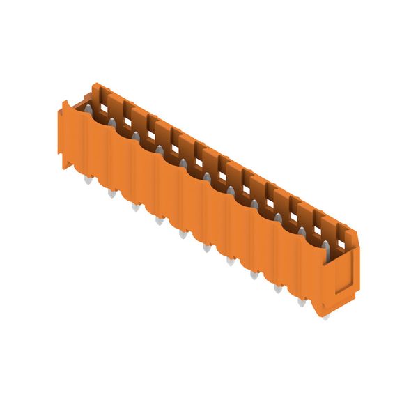 PCB plug-in connector, male header, Dovetails for fixing blocks, THT solder connection, 5.00 mm, Number of poles: 11, 180°, Solder pin length (l): 3.2 mm, tinned, orange, Box image 4