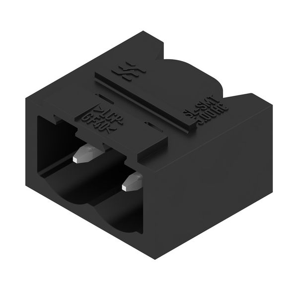 PCB plug-in connector, male header, closed side, THT/THR solder connection, 5.00 mm, Number of poles: 2, 90°, Solder pin length (l): 1.5 mm, tinned, black, Box image 3
