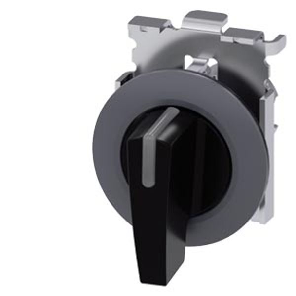 Toggle switch illuminable, 30 mm, round, metal, matt, black, knob long image 1
