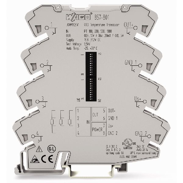857-801 Temperature signal conditioner for RTD sensors; Current and voltage output signal; Configuration via software image 3