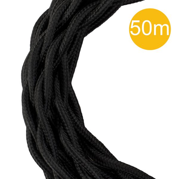 Textile Cable Twisted 2C Black 50m Roll image 1