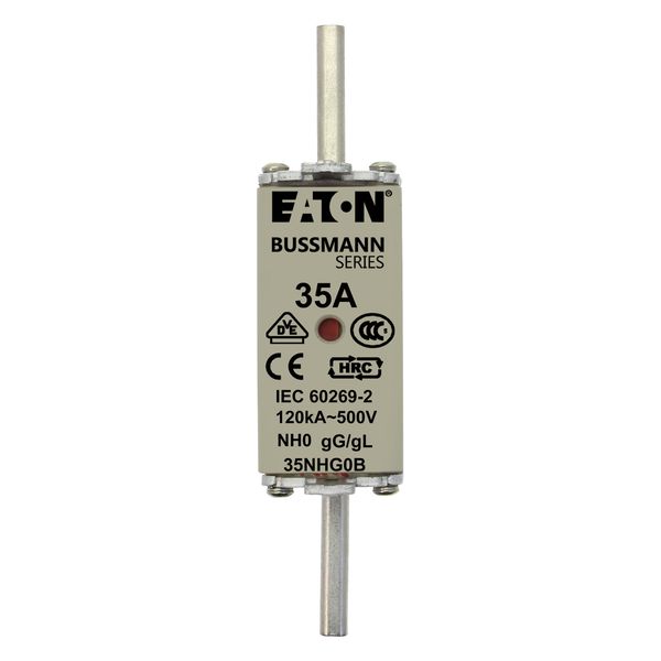 Fuse-link, LV, 35 A, AC 500 V, NH0, gL/gG, IEC, dual indicator, live gripping lugs image 12