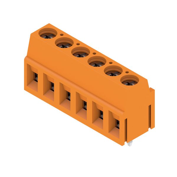 Printed circuit board terminals, 5.00 mm, Number of poles: 6, 90°, Solder pin length (l): 3.5 mm, tinned, orange, Clamping yoke connection, Clamping range, max. : 2.5 mm², Box image 2