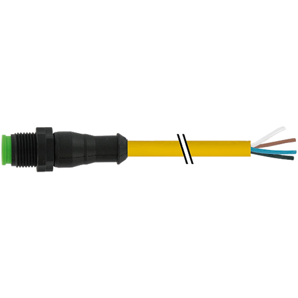 M12 male 0° A-cod. with cable Lite PUR 4x0.34 ye UL/CSA+drag ch. 5m image 1