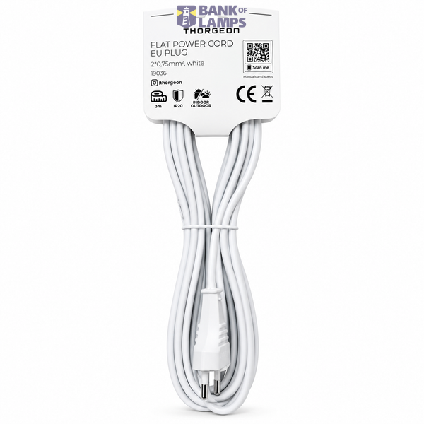 Flat Cord 3m 2×0.75mm² 2.5A 250V~ IP20 EU Plug White image 2