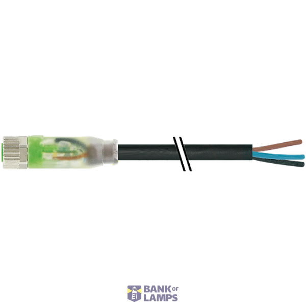 M8 female 0° A-cod. with cable LED PUR 3x0.25 bk UL/CSA+ drag 0.5m image 2