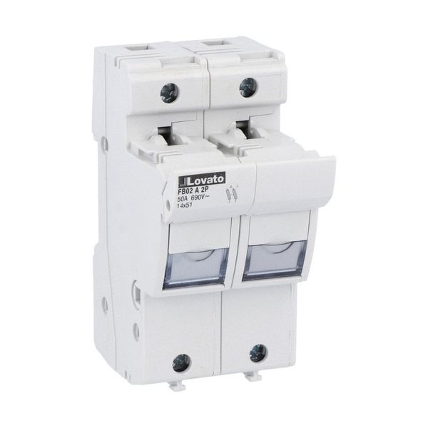 Fuse holder UL recognized and CSA certified, for 14X51mm fuses. 50A rated current at 690VAC, 2P. Without status indicator. 2 modules image 1