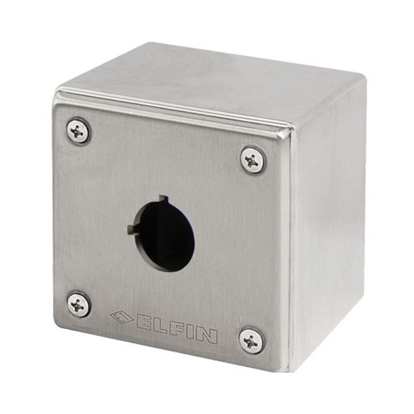 Stainless steel push-button enclosure 82x82x85, 1 hole Ø 22, without cable entry image 1