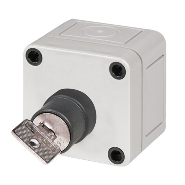 Polycarbonate push-button enclosure 65x65x57 with 2-position key selector switch image 1