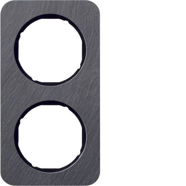 Frame 2gang, R.1, ant./black glossy, natural slate image 1