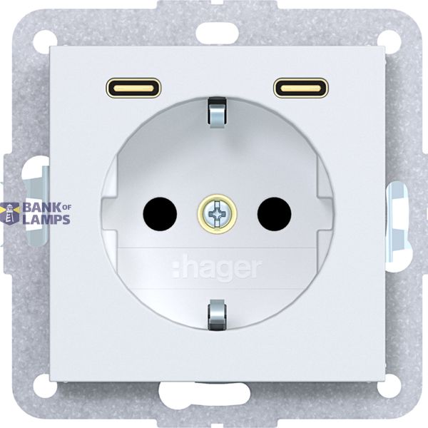 SCHUKO wall socket with earth connection, 2 x USB C (PD), A.x/C.x, matte white image 1