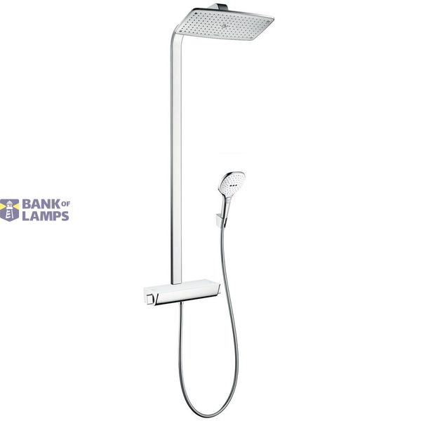 Raindance Select E 360 1jet Showerpipe with overhead shower, hand shower and thermostat, white/chrome image 1