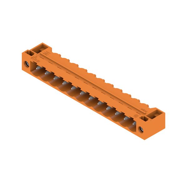 PCB plug-in connector, male header, Flange, THT solder connection, 5.08 mm, Number of poles: 12, 90°, Solder pin length (l): 3.2 mm, tinned, orange, Box image 4