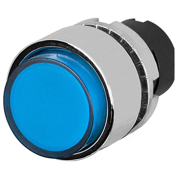 Projecting push-button, illuminated, blue, metal image 1