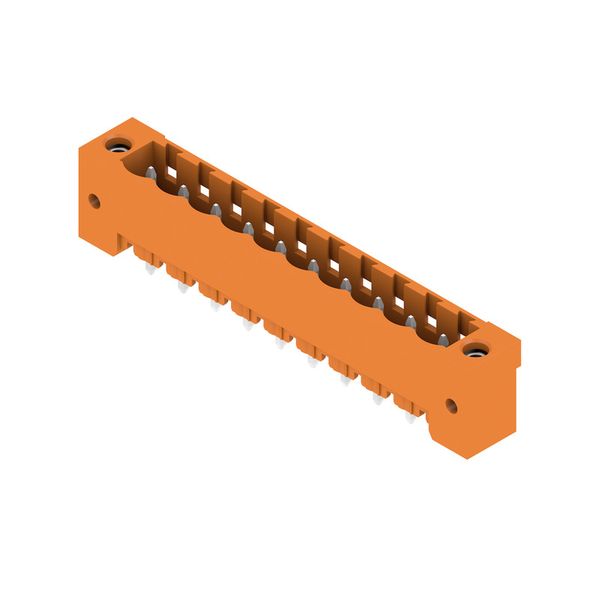 PCB plug-in connector, male header, Flange, THT solder connection, 5.08 mm, Number of poles: 10, 180°, Solder pin length (l): 3.2 mm, tinned, orange, Box image 2