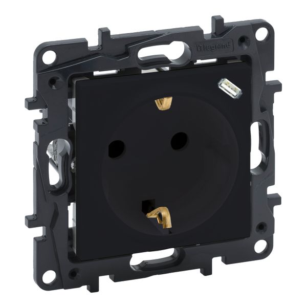 COMINED SOCKET SCHUKO 2P+E + USB TYPE-C, BLACK image 1