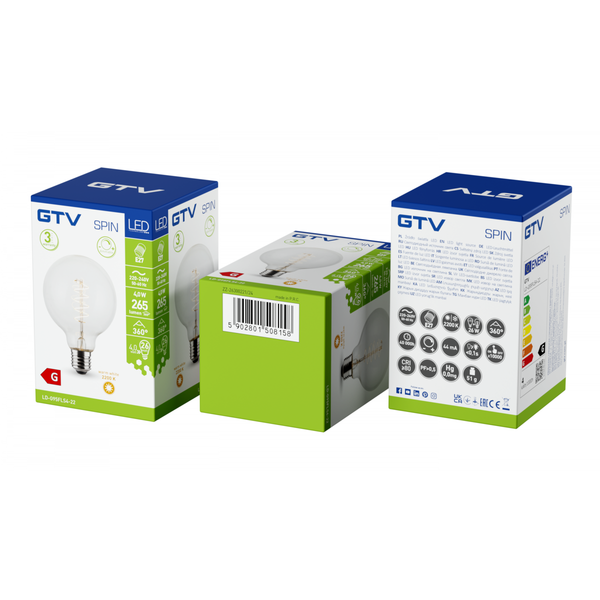 LED Bulb SPIN, E27, G95, 4 W, 265 lm, 2200K, AC220-240V, 360°, FILAMENT image 1