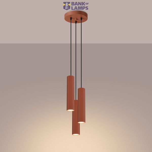 HANGING LAMP CYLINDRICAL RED LAMPSHADES WITH MODERN CARBON GROOVES 3XGU10 image 10