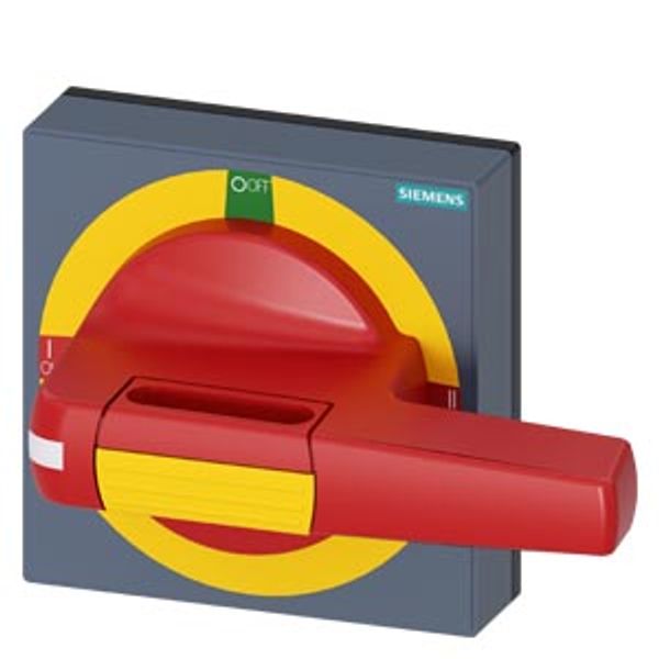 Handle with masking plate EMERGENCY OFF, size 100x 100, for shaft 8x 8, I-0-II image 1
