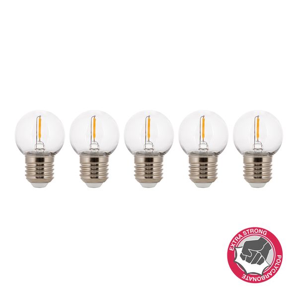 EcoPack 5pcs LED FIL Safe G45 E27 1W (9W) 80lm 827 PC Clear image 1