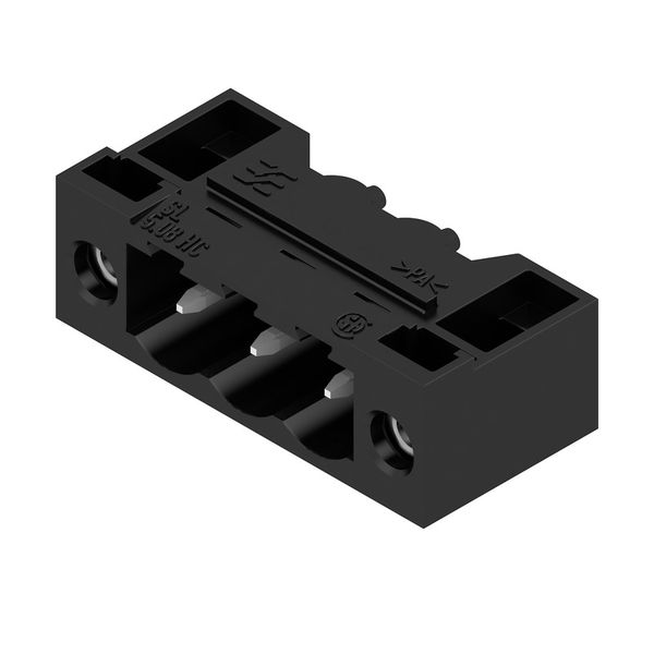 PCB plug-in connector, male header, Flange, THT solder connection, 5.08 mm, Number of poles: 3, 90°, Solder pin length (l): 3.2 mm, tinned, black, Box image 2