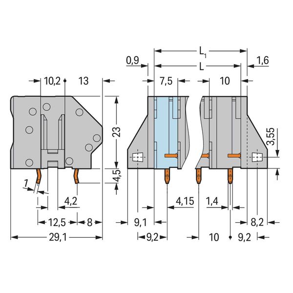PCB terminal block 6 mm² Pin spacing 10 mm light gray image 1