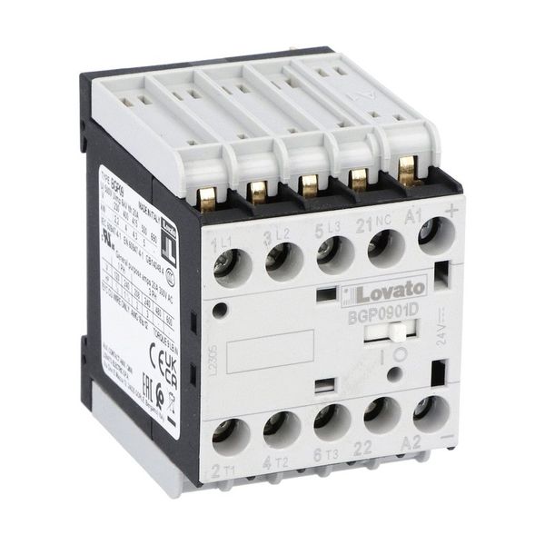 Three-pole contactor, IEC operating current Ie (AC3) = 9A, DC coil, 125VDC, 1NC auxiliary contact, rear PCB solder pin image 1