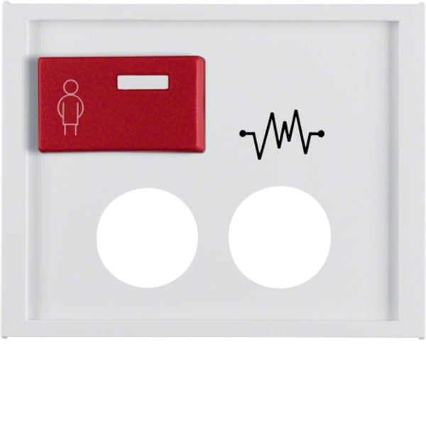 Central part with red call button on top and place for 2 auxiliary plug-in connectors, Berker K.1, white, gloss image 1