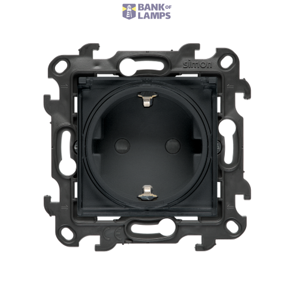 Single socket outlet with Schuko earthing for IP44 without seal frame, with shutters, (module), Simon 24, IP44, graphite mat, Flap color: Transparent image 1