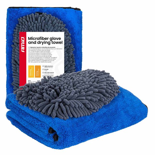 Microfiber glove and drying towel 94/800gsm 20x26/60x90cm AMIO-04489 image 1