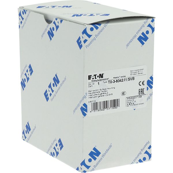 T0-3-8342/I1/SVB Main switch, T0, 20 A, surface mounting, 3 contact unit(s), 6 pole, Emergency switching off function, With red rotary handle and yellow locking ring, image 40