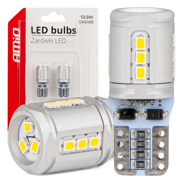 LED bulbs CANBUS T10e W5W 15x2016 SMD White 12V/24V AMIO-03723 image 1