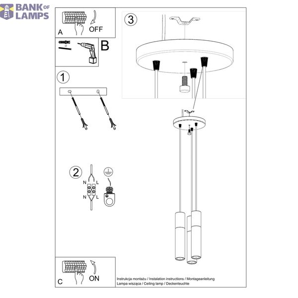 PABLO HANGING LAMP 3P BLACK GU10 3X40W IP20 image 7