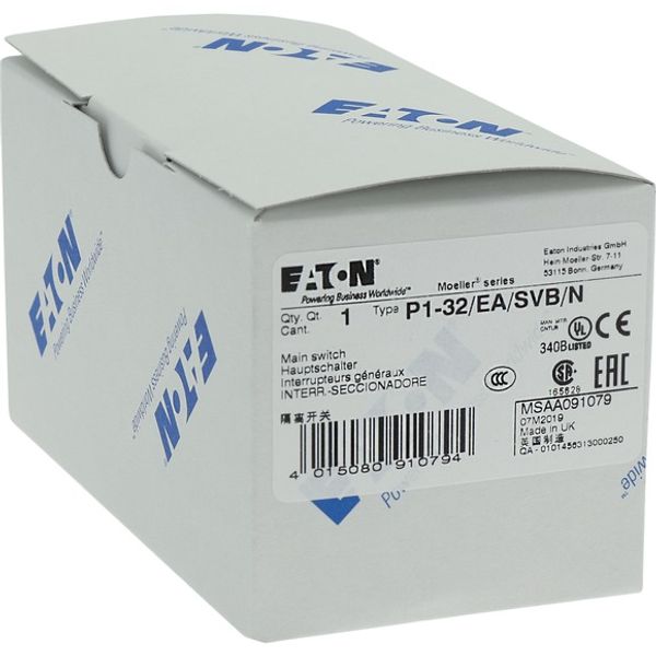 P1-32/EA/SVB/N Main switch, P1, 32 A, flush mounting, 3 pole + N, Emergency switching off function, With red rotary handle and yellow locking ring, Lockable in the 0 image 6