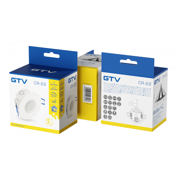 Motion sensor CR-22, max. 1200 W, detection angle 360°, range 8 m ± 1.8-4 m, IP20, white image 2