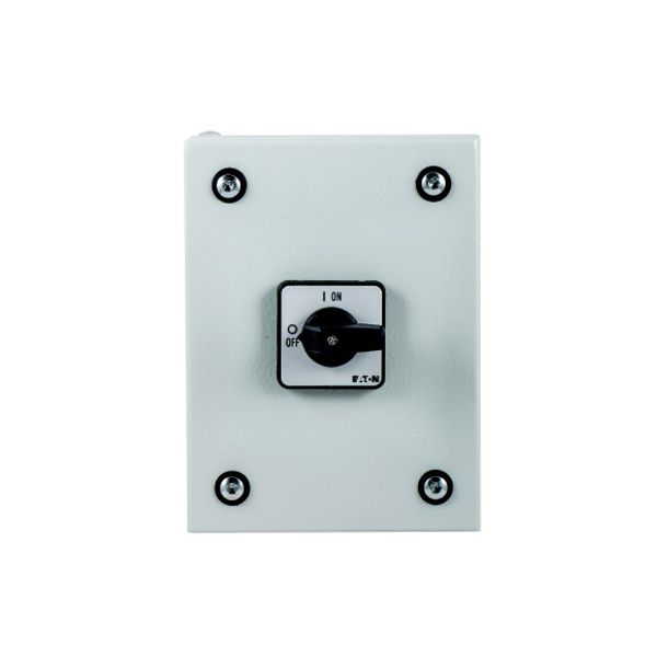 P1-32/SE1 On-Off switch, P1, 32 A, 3 pole, surface mounting, with black thumb grip and front plate, in steel enclosure image 1
