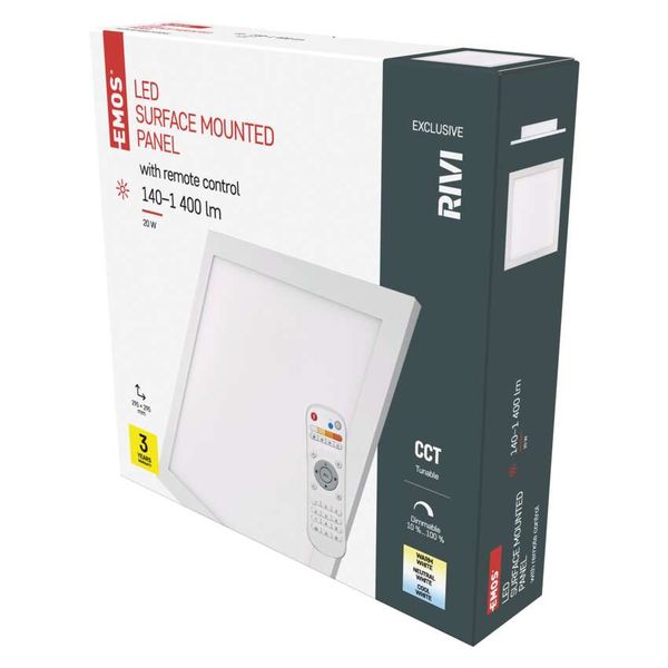LED panel RIVI 30x30 square surface mounted 20W with frame, dimmable with CCT change image 1