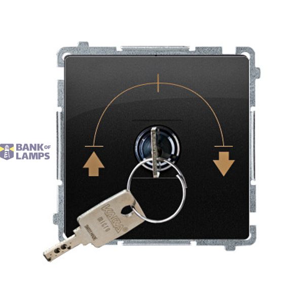 Roller blind control switch  with key, 3 positions, "I-0-II" (modul). Possibility to remove the key in all positions ; black matt image 1