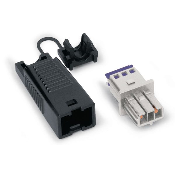 Socket with strain relief housing 2-pole light gray image 1